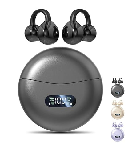Clip-on Earbuds Open Ear Wireless Bluetooth 5.4 Headphones - color: Black