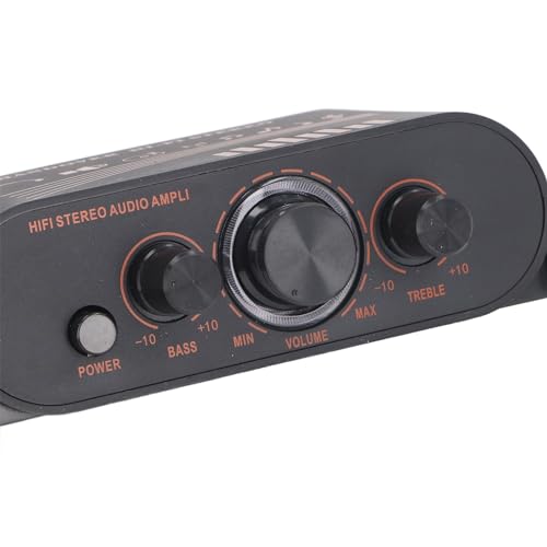 Marhynchus HiFi Power Amp Mini Stereo Amplifier, Aluminum Body 2 Channel 20W X 2 with Treble Bass Volume Control, DC12V Sound Stereo Amp for Car Home Desktop Phone Computer MP3