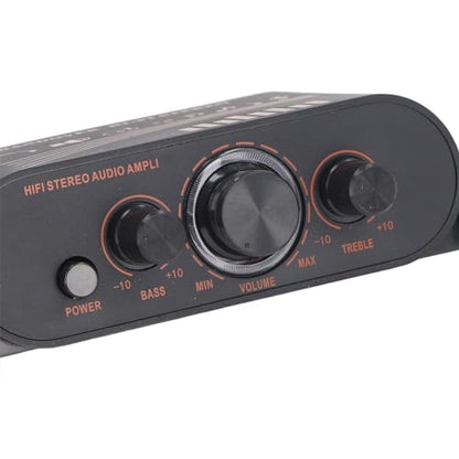 Marhynchus HiFi Power Amp Mini Stereo Amplifier, Aluminum Body 2 Channel 20W X 2 with Treble Bass Volume Control, DC12V Sound Stereo Amp for Car Home Desktop Phone Computer MP3