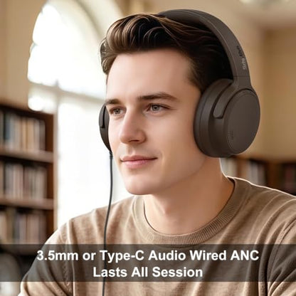Srhythm NiceComfort 35(2nd Gen)Noise Cancelling Headphones 4-Speakers 40kHz | HD Sound,140 Hours' Ultra-long Playtime for Travel, Bluetooth 6.0, 5 Microphones ENC,Transparency,Spatial Audio,Low Latency - color: Dark-coffee Color