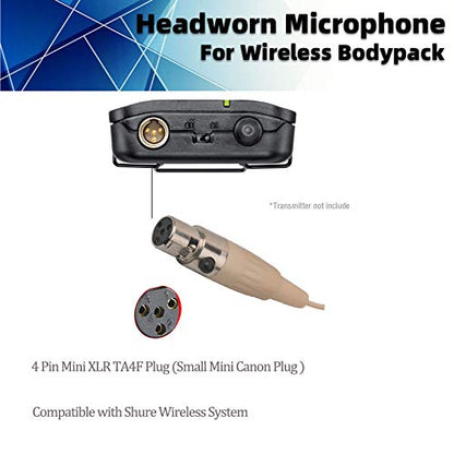 Microphone Headset Discreet Headworn Earset Over Ear Hanging Mic Compatible with Shure Wireless System Bodypack Transmitter, Ideal for Lectures, Live Performance, Theater, Podcasts – Beige