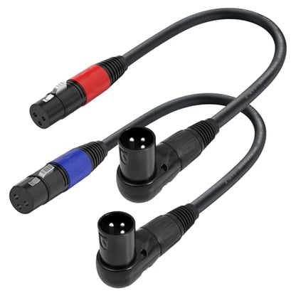 Right Angle XLR Cable 1FT, 2Pack, Black, Straight Female to 90 Degree Male Microphone Cable Cord, 3Pin XLR Adapter for Sound Devices Mixer Recorder - size: 1FT, style: R/A Male to ST FM