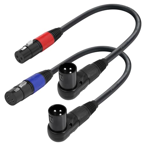 Right Angle XLR Cable 1FT, 2Pack, Black, Straight Female to 90 Degree Male Microphone Cable Cord, 3Pin XLR Adapter for Sound Devices Mixer Recorder - size: 1FT, style: R/A Male to ST FM