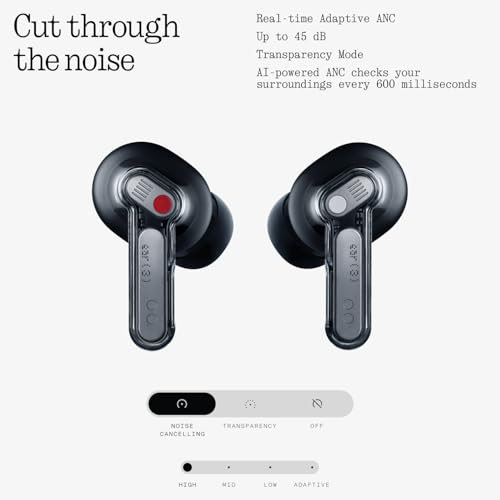 Nothing Ear (3) Wireless Earbuds Super Mic 45dB Hybrid Active Noise Cancelling Bluetooth Headphones Hi-Res 6 Mics, 12mm Dynamic Bass Boost, Dual Connect ANC Sport Ear Buds for iPhone Android, Black - color: Black
