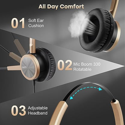 MAIRDI Telephone Headset with RJ9 Jack for Cisco Phone, Including 3.5mm Connector for Cell Phone PC Laptop, Binaural Office Headset with Microphone Noise Canceling for Call Center Landline Deskphone - style: Duo