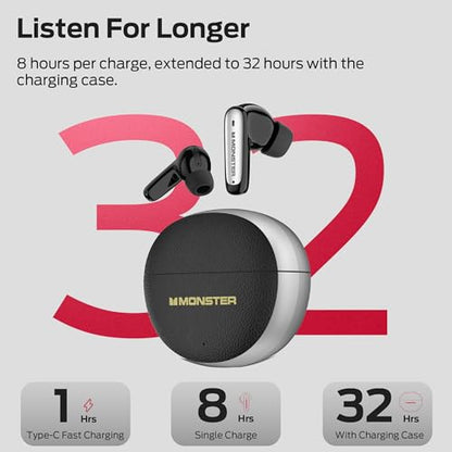 Monster Wireless Earbuds, Bluetooth 6.0 Headphones Deep Bass, Black