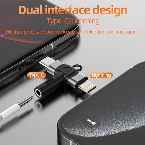 Lightning USB C to 3.5mm Headphone Jack Adapter(2in1) AUX Audio Cable Connector for iPhone16 15 14 Earphone Microphone Splitter for iPad Compatible for Samsung Android Car Auxiliary Converter