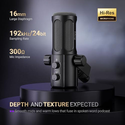 FIFINE XLR/USB Dynamic Microphone Kit with Boom Arm, Studio PC Mic with Monitoring, Headphones Jack, Mute Button, Metal Microphone Arm Stand with 3/8” to 5/8” Screw Adapter for Recording-Tank6+CS1