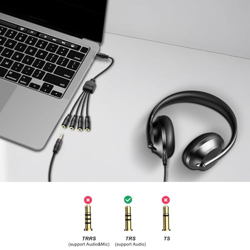 MEIRIYFA 3.5mm 1/8 inch 3-Pole TRS Splitter Extension Cable 1 to 4 Ways | TRS 1 Male to 4 Female Audio Stereo Splitter Cable 3.5mm Audio 1 Input 4 Output Headphone Headset Extender Cord-30CM