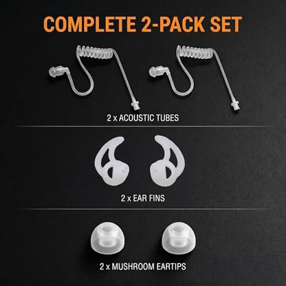 2 Pack Clear Acoustic Tube Replacement with Ear Fins Earmold | Two-Way Radio Police Earpiece Accessories, Soft Silicone Fins Anti-Slip Ear Mold Stable Fit - color: Clear