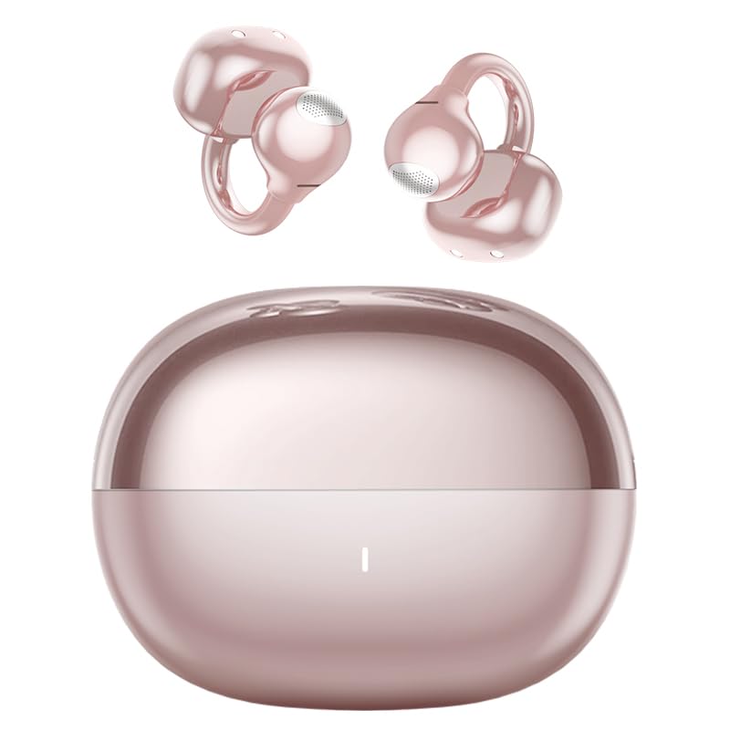 Open Ear Earbuds,Clip On Earbuds with Crystal Clear Sound | Bluetooth 6.0 Wireless Headphones for Women,50H Playtime, Clip Headphones Comfortable Fit for Small Ears,Rose Gold - color: Rose Gold