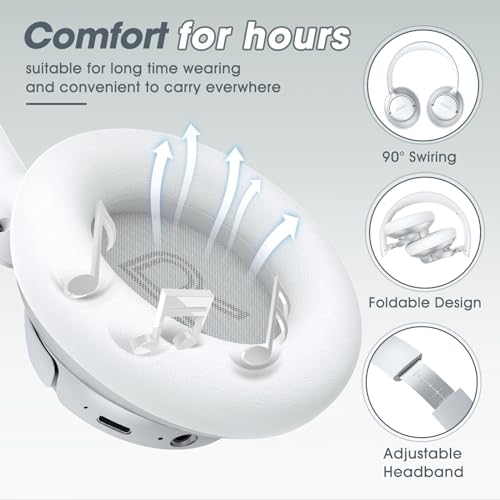 BERIBES Hybrid Active Noise Cancelling Headphones Wireless Over Ear 70Hours | Foldable Bluetooth 6.0,Transparent Modes,3.5MM Cable,Lightweight Built-in Mic,HiFi Stereo Deep Bass,Soft-Earpad,Fast Charging - color: Silver
