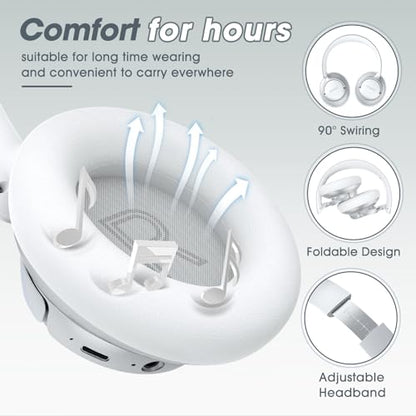 BERIBES Hybrid Active Noise Cancelling Headphones Wireless Over Ear 70Hours | Foldable Bluetooth 6.0,Transparent Modes,3.5MM Cable,Lightweight Built-in Mic,HiFi Stereo Deep Bass,Soft-Earpad,Fast Charging - color: Silver