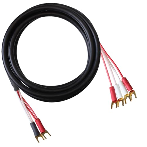 Blue Jeans Cable Canare 4S11 Speaker Cable, with Ultrasonically-Welded Bi-Wire Terminations (One Cable - for one Speaker); Assembled in The USA (6 Foot, Black, Two Spades to Four Spades) - color: Black, size: 6 foot, style: Two Spades to Four Spades
