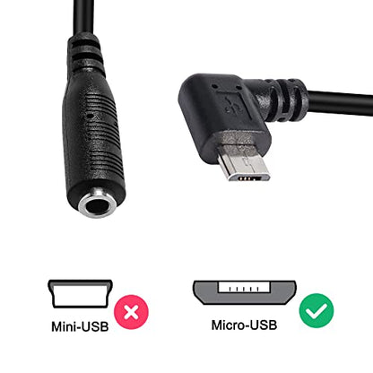 MEIRIYFA Micro USB Male to AUX 3.5mm Audio Cable Cord Right Angled | 1/8" 4 Pole TRRS Female to Micro USB 5pin Male Adapter for Headset Active Clip Mic Microphone 2Pack- 15cm