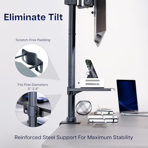 VIVO Universal Steel 24 x 8 inch Shelf Pole Mount for TV Cart, Attaches to 0.5” to 2.4” Poles, Speaker & Microphone Stands, Clamp-on Utility Storage Surface, Black, MOUNT-SF24P - size: 24 x 8 inch