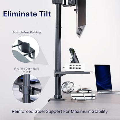 VIVO Universal Steel 24 x 8 inch Shelf Pole Mount for TV Cart, Attaches to 0.5” to 2.4” Poles, Speaker & Microphone Stands, Clamp-on Utility Storage Surface, Black, MOUNT-SF24P - size: 24 x 8 inch