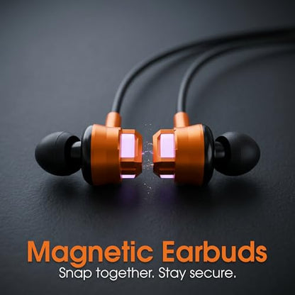 Manhattan Bluetooth 5.2 Neckband Earbuds, 15-Hour Battery, IPX4 Mic - color: Black/Orange