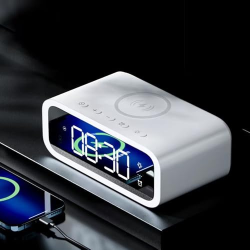 IHAO 5in1 Multi-Functional Alarm Clock with Wireless Charging 15W Fast Charger for Phone & Earbuds 3 Group Alarms, Dimmable Night Light, USB Port, Digital Clock Adjustable Light Mini Mirror QXF-805 - color: Wireless Charger Alarm Clock Qxf-805 White
