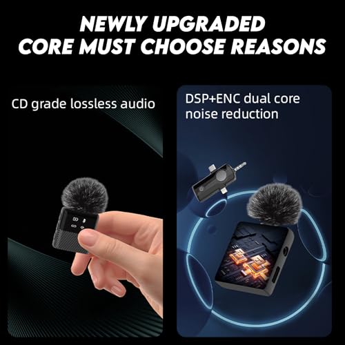 3 in 1 Dual Wireless Lavalier Mic System for iPhone and USB-C Android, Plug & Play, Noise Reduction, 30M Range, for Creators, Interviews & Live Streaming | Plug and play, noise reduction, two mics with compact receiver, for interviews, live streaming, pod