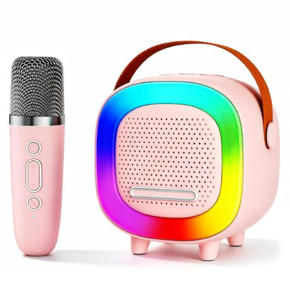 Kids Karaoke Machine Ages 3-12, Mini Wireless Mic Bluetooth Speaker, Pink | LED Party Lights, Voice Changer, Duets, BT 5.3, Rechargeable Portable, Birthday Christmas Toys & Gifts for Boys & Girls - color: Pink - 1 Mic