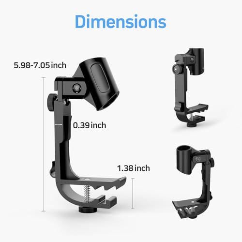 2 Pack Adjustable Drum Microphone Clips | Rim-Mount Mic Clips Position Microphones Without a Floor Stand, Check Drum Rim and Microphone Fit Before Purchase