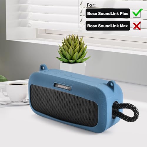 Silicone Shockproof Case for Bose SoundLink Plus with Strap | Snug fit for Bose SoundLink Plus, shockproof silicone with anti-slip grip, easy access cutouts, detachable shoulder strap. - color: Blue