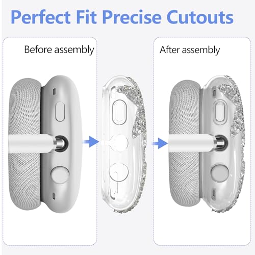 3-in-1 Case Cover for AirPods Max 2/AirPods Max Headphones, Apple AirPod Max Accessory Protective Cover, Headband/Silicone Ear Pad/Clear TPU Shiny Rhinestone Star Ear Cups Covers - color: Clear white(Star)