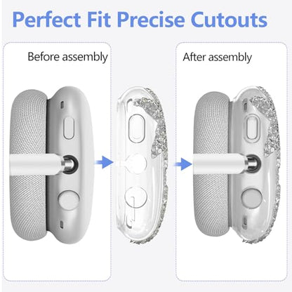 3-in-1 Case Cover for AirPods Max 2/AirPods Max Headphones, Apple AirPod Max Accessory Protective Cover, Headband/Silicone Ear Pad/Clear TPU Shiny Rhinestone Star Ear Cups Covers - color: Clear white(Star)