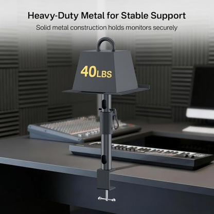 Heavy-Duty Desk Studio Monitor Stand Pair, Height Extend Desktop Speaker Stands, Tilt & Swivel Adjustable 9.3" x 8.9" Plate for KRK, JBL, Klipsch, PreSonus & Polk Audio, Built-in Cable Management