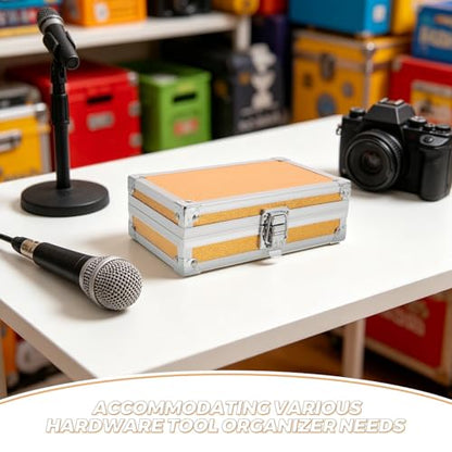 Lockable Equipment Storage Case: 7'' Aluminum Hard Shell Briefcase with Pre-Diced Protective Foam - Carrying Case for Wireless Mic Setups Camera Gear - color: Golden