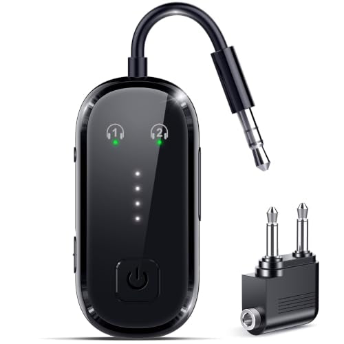 2026 Upgrade Pro Bluetooth 6.0 Transmitter Receiver – 2-in-1 Adapter | For TV, plane, gym, car & home. Dual Link for 2 headphones. Low latency, stable. Works with all AirPods & wireless headphones - color: Black