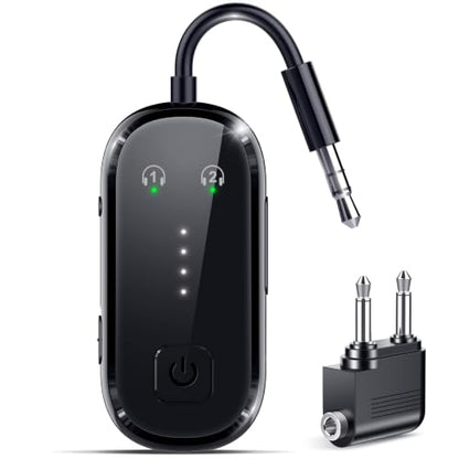 2026 Upgrade Pro Bluetooth 6.0 Transmitter Receiver – 2-in-1 Adapter | For TV, plane, gym, car & home. Dual Link for 2 headphones. Low latency, stable. Works with all AirPods & wireless headphones - color: Black