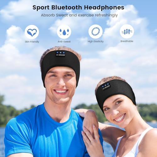 LC-dolida Bluetooth Headband, Wireless Band Sleep Headphones Sleep Mask with Thin HD Stereo Speakers Music Headband Perfect for Side Sleepers, Sport - color: Deep Black