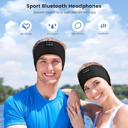 LC-dolida Bluetooth Headband, Wireless Band Sleep Headphones Sleep Mask with Thin HD Stereo Speakers Music Headband Perfect for Side Sleepers, Sport - color: Deep Black