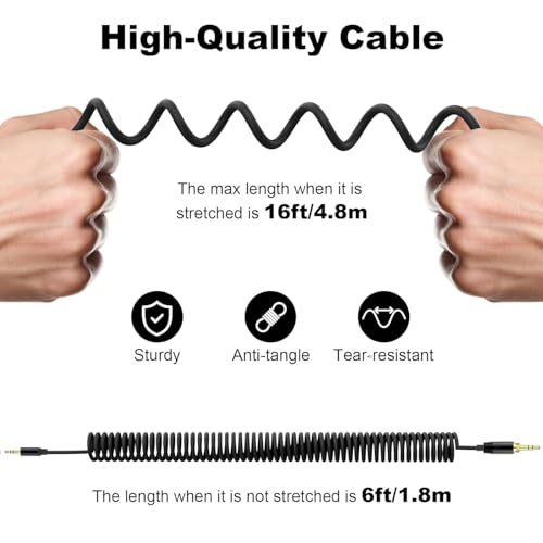 QC45 Coiled Audio Cable,Replacement Audio Cable Cord Compatible with Bose QC45/QC35/QC35 II/NC700 Headphones,2.5mm to 3.5mm(1/8") Extension Wire with 6.35mm(1/4") 6-16ft (Black) - color: Black