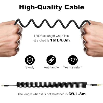 QC45 Coiled Audio Cable,Replacement Audio Cable Cord Compatible with Bose QC45/QC35/QC35 II/NC700 Headphones,2.5mm to 3.5mm(1/8") Extension Wire with 6.35mm(1/4") 6-16ft (Black) - color: Black
