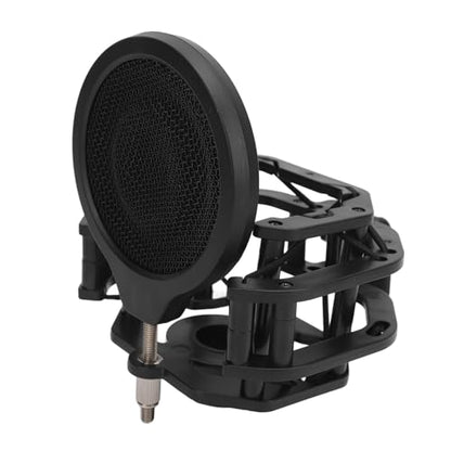 Adjustable Microphone Shock Mount Filter with Dual - Layer Aluminum Alloy Pop Filter, 24mm Inner Diameter, Compatible with U87 and Other 21.5–25.5mm Condenser Mics for Stud