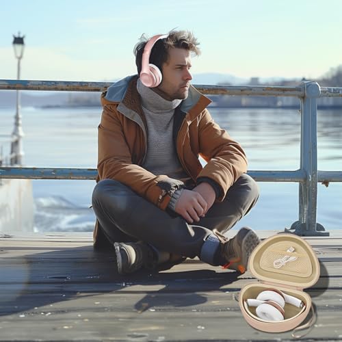 COMECASE Case for Beats Solo 4/Studio Pro Headphones with Mesh Pocket | Water-Resistant Hard Shell, Wrist Strap for Easy Carrying, Travel Storage, Fits Solo 2/3, Solo Pro and Studio3, Beige - color: Beige