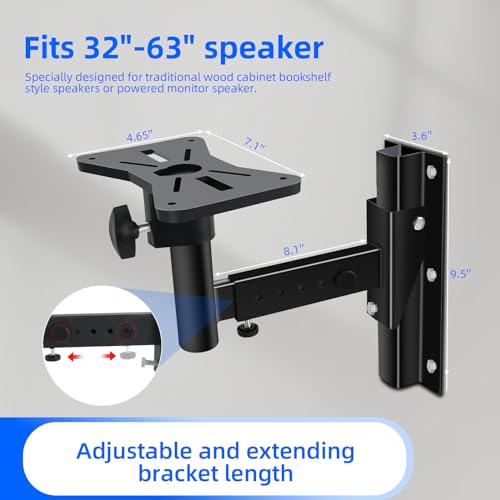 Pair of Speaker Wall Mounts, Universal Bookshelf Speaker Mounting Bracket,66 Lbs Max Capacity, Black