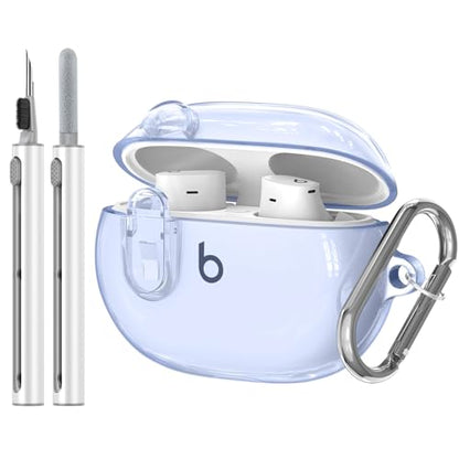 for Beats Studio Buds/Studio Buds Plus Case Cover with Lock, Clear Blue | Protective Cover for New Beats Studio Buds + Wireless Earbuds Case with Keychain & Cleaner Kit (2021/2023) - color: Clear Blue+P