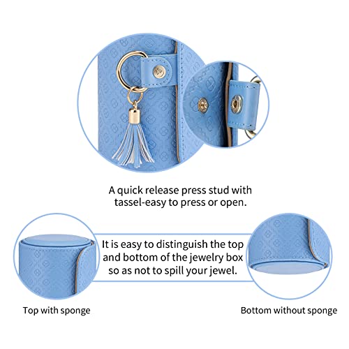 VLANDO Travel Jewelry Organizer, 3 Tier Roll Up Design, Hard Shell Storage | Stepped Sections Compartments Keep Jewelry Visible, Soft Lining Protect Pieces, Snap Closure, Travel Gift for Women Girl - color: Blue