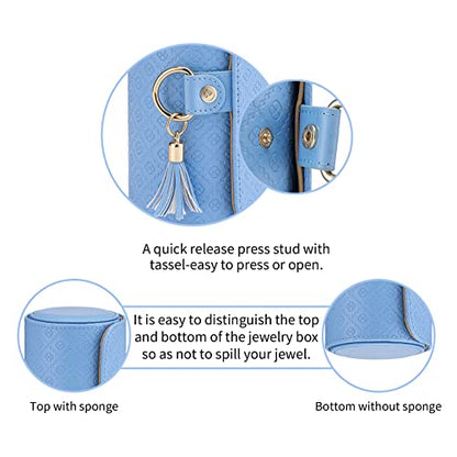 VLANDO Travel Jewelry Organizer, 3 Tier Roll Up Design, Hard Shell Storage | Stepped Sections Compartments Keep Jewelry Visible, Soft Lining Protect Pieces, Snap Closure, Travel Gift for Women Girl - color: Blue