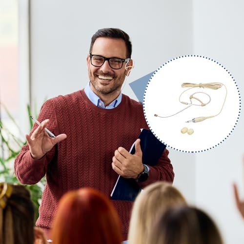 MECCANIXITY Ear Hook Headset Microphone, Single Over Ear Set Hanging Omnidirectional Wired Audio Condenser Microphone Headset with 3.5mm Thread Screw Plug 3.9ft Cable, Beige - color: Beige, style: 3.5mm Thread Screw Plug