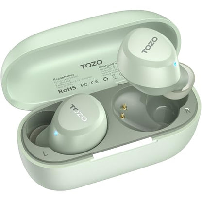 TOZO A1 Wireless Earbuds Bluetooth 5.3 Light Weight in Ear Headphones | IPX5 Waterproof, 2 Mics for AI Calls, Immersive Premium Sound Bass Ear buds with Charging Case, 32 Presets EQ via TOZO App - color: Green