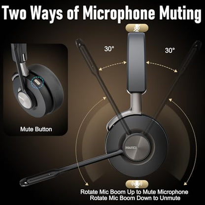 MAIRDI Bluetooth Office Headset with Active Noise Cancelling (ANC) for Clear Calls, Noise Cancelling Microphone for Call Center, Remote Work & Online Meetings, Wireless Headset for PC, Laptop & Teams