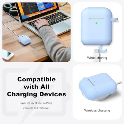 for AirPods 2nd/1st Case Silicone Cover, Sky Blue | Compatible with Apple AirPods 2nd/1st (2019/2016) Generation with Keychain & Cleaner Kit, Wireless Charging Compatible - color: Sky Blue