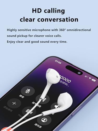 Wired Earphones with Volume Control, White, 3.5mm Jack&USB-C, Built-in Microphone, Stereo Sound, Compatible with Mobile Devices Suitable for iPhone, Samsung, Computers, laptops, and Students (USB-c)