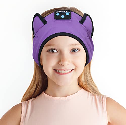 KIDSBAND Kids Bluetooth Headphones, Sleep Headband [Wireless & Wired Playback 2in1] Foldable Headphones for School/Travel/Tablet/Sleep - color: Purple