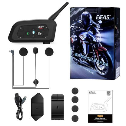 EJEAS V6 Pro Motorcycle Helmet Bluetooth Intercom, 2-Way 1200M Motorcycle Bluetooth Headset Universal Communication System with Noise Cancellation and Waterproof for Dirt Bike/ATV/Snowmobile (1PC) - size: V6-1